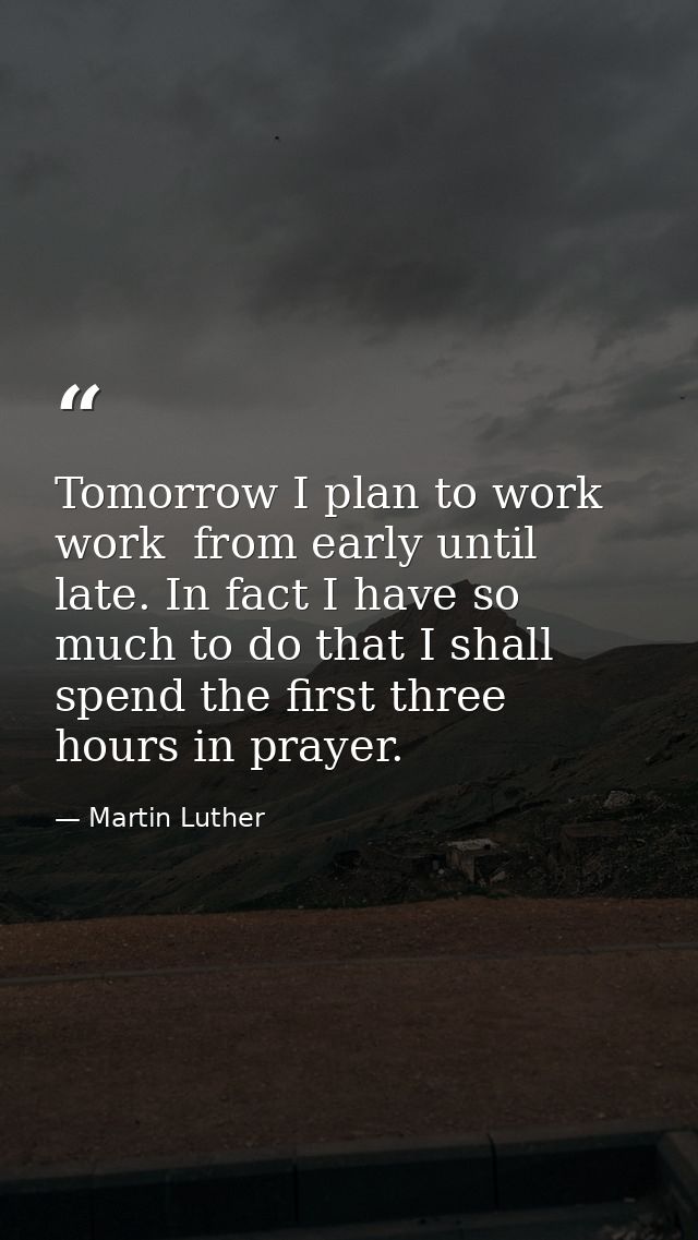 Tomorrow I plan to work  work  from early until late. In fact I have so much to do that I shall spend the first three ho — Martin Luther