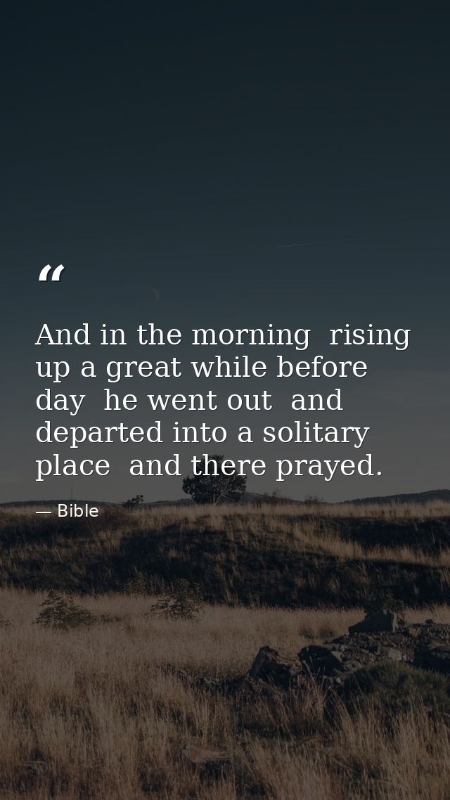 And in the morning  rising up a great while before day  he went out  and departed into a solitary place  and there praye — Bible