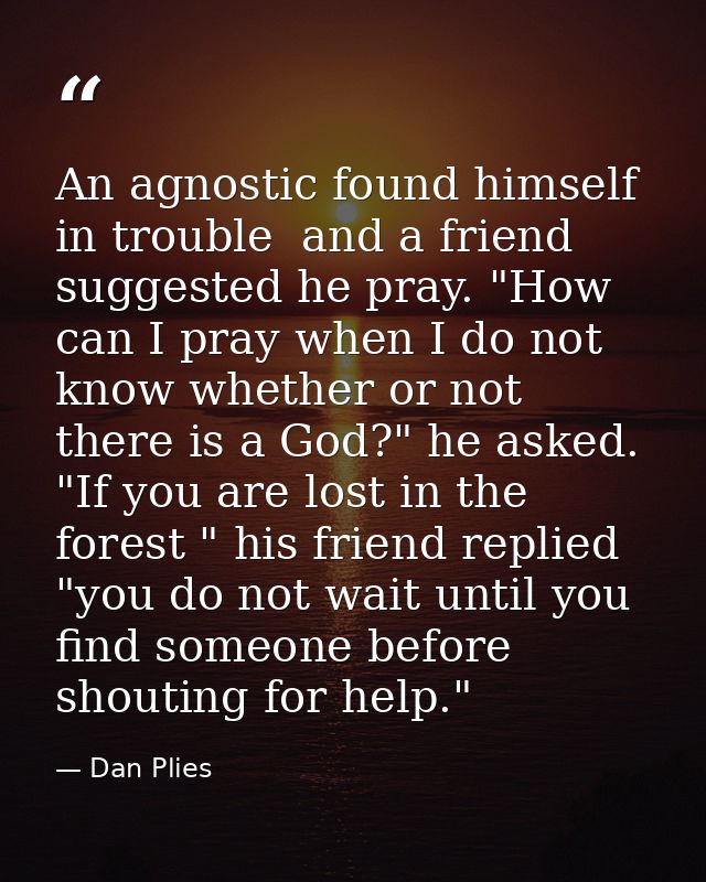 An agnostic found himself in trouble  and a friend suggested he pray. "How can I pray when I do not know whether or not  — Dan Plies