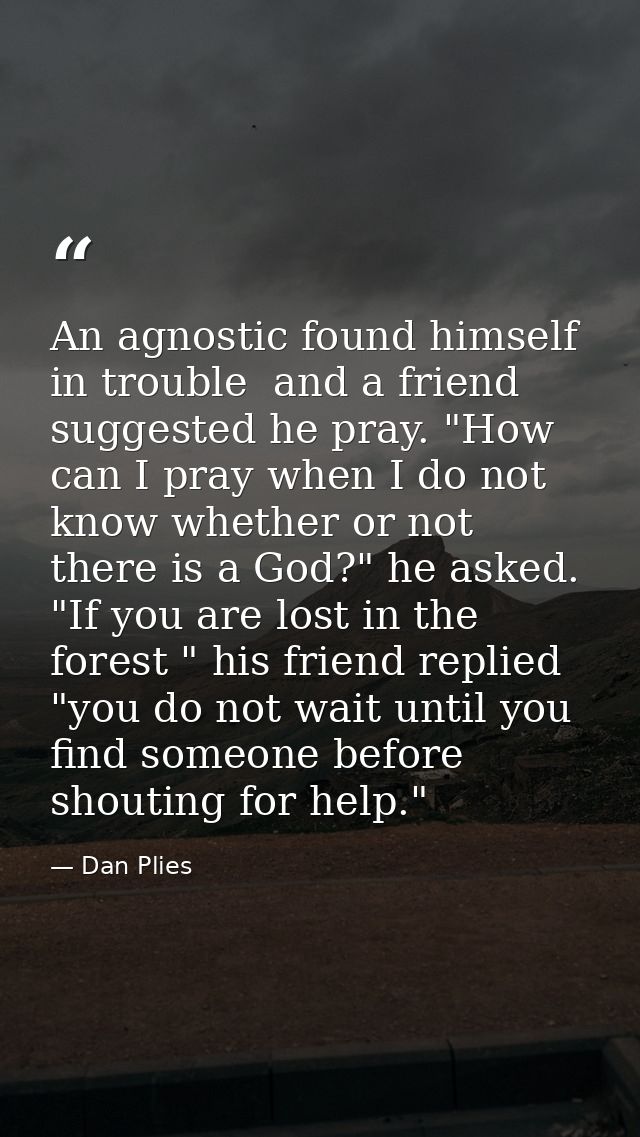 An agnostic found himself in trouble  and a friend suggested he pray. "How can I pray when I do not know whether or not  — Dan Plies