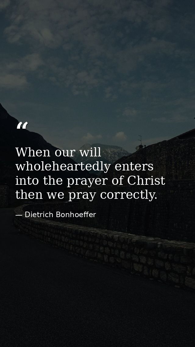 When our will wholeheartedly enters into the prayer of Christ  then we pray correctly. — Dietrich Bonhoeffer