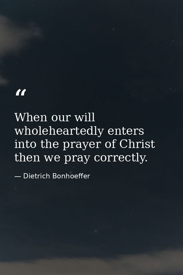 When our will wholeheartedly enters into the prayer of Christ  then we pray correctly. — Dietrich Bonhoeffer