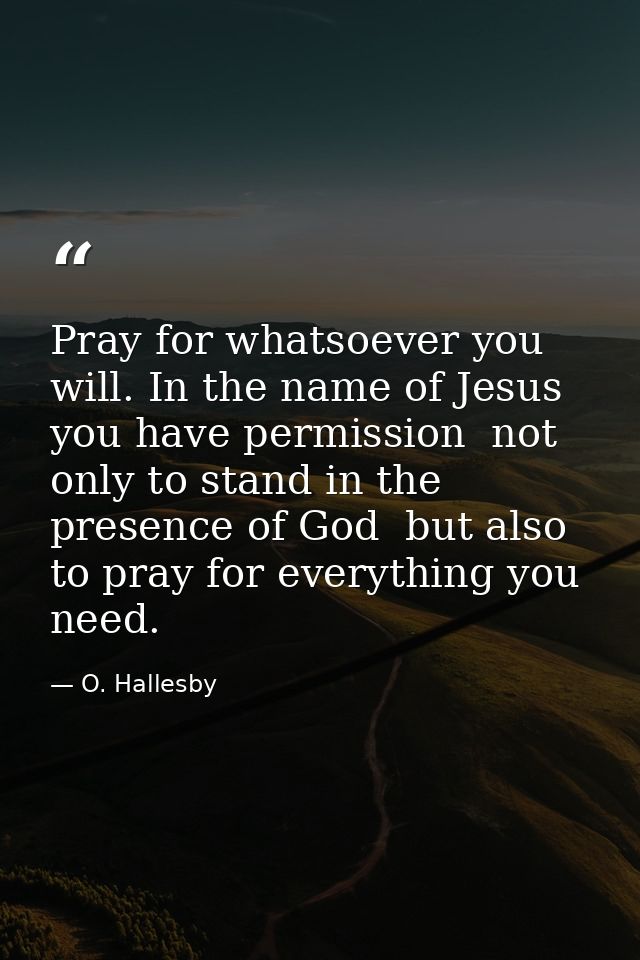 Pray for whatsoever you will. In the name of Jesus you have permission  not only to stand in the presence of God  but al — O. Hallesby