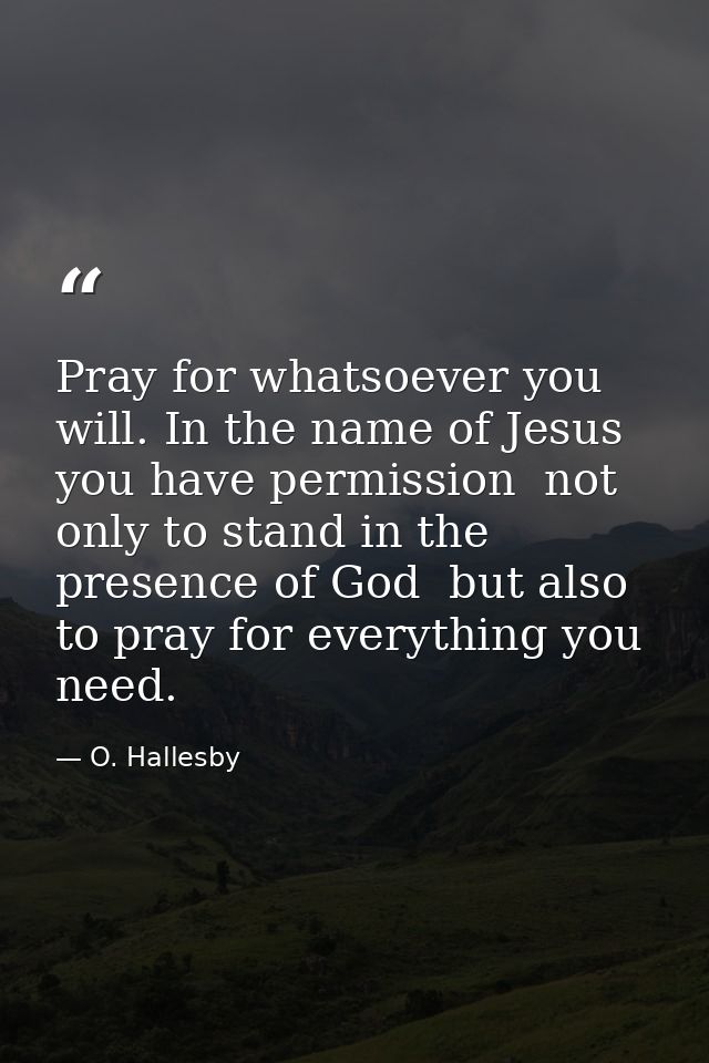 Pray for whatsoever you will. In the name of Jesus you have permission  not only to stand in the presence of God  but al — O. Hallesby