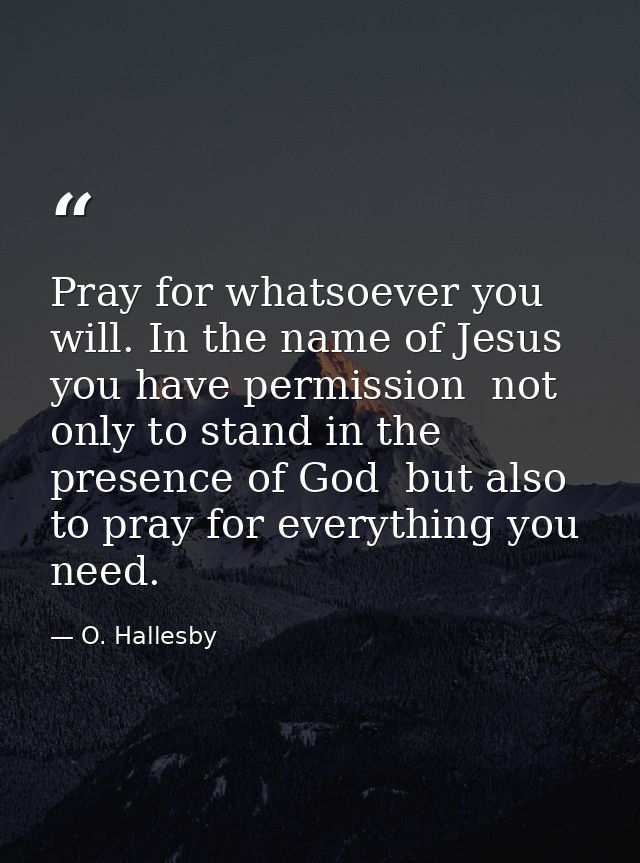 Pray for whatsoever you will. In the name of Jesus you have permission  not only to stand in the presence of God  but al — O. Hallesby