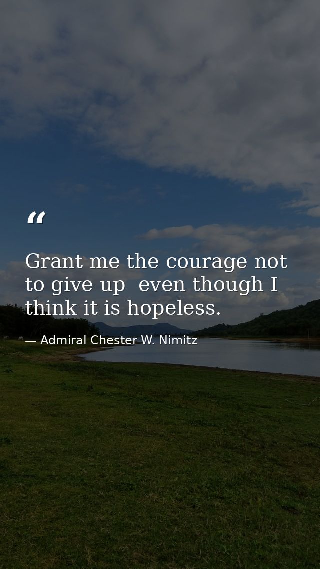 Grant me the courage not to give up  even though I think it is hopeless. — Admiral Chester W. Nimitz