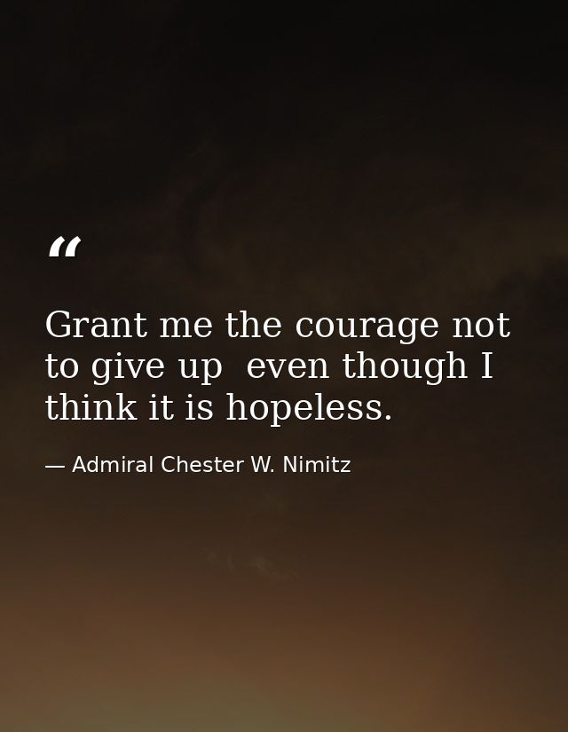 Grant me the courage not to give up  even though I think it is hopeless. — Admiral Chester W. Nimitz