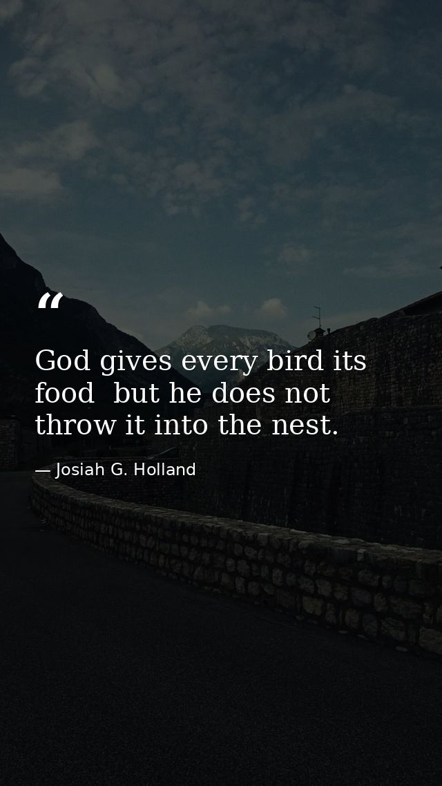 God gives every bird its food  but he does not throw it into the nest. — Josiah G. Holland