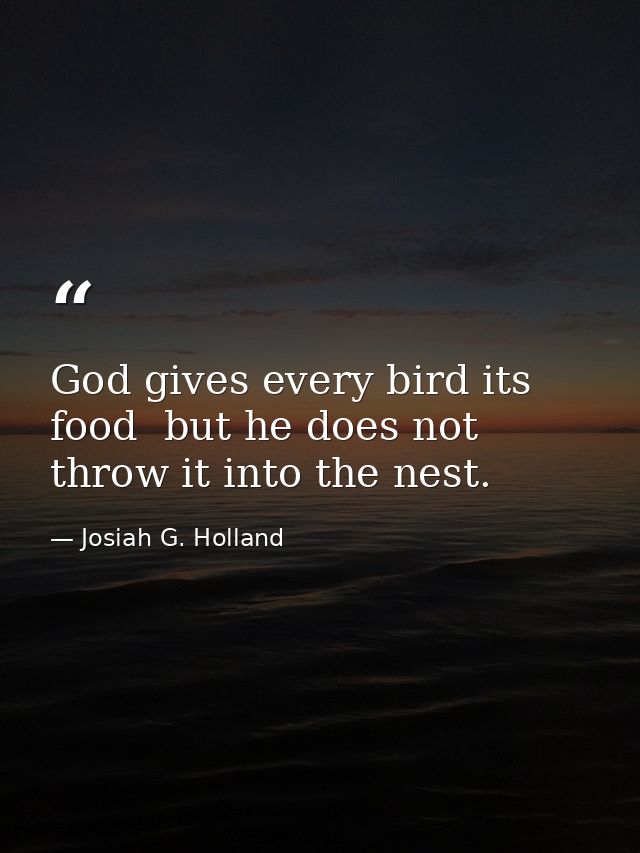 God gives every bird its food  but he does not throw it into the nest. — Josiah G. Holland