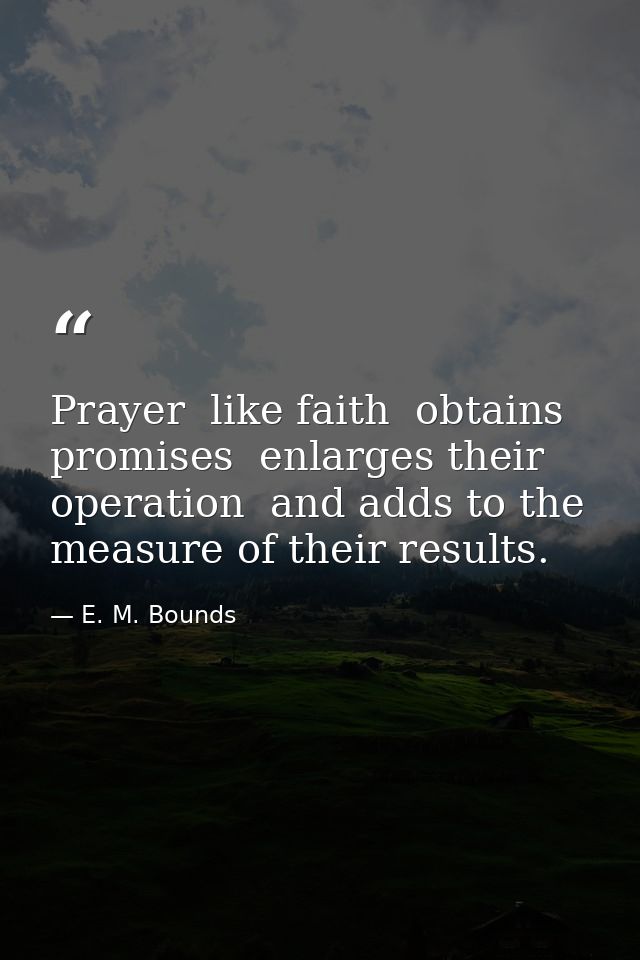 Prayer  like faith  obtains promises  enlarges their operation  and adds to the measure of their results. — E. M. Bounds