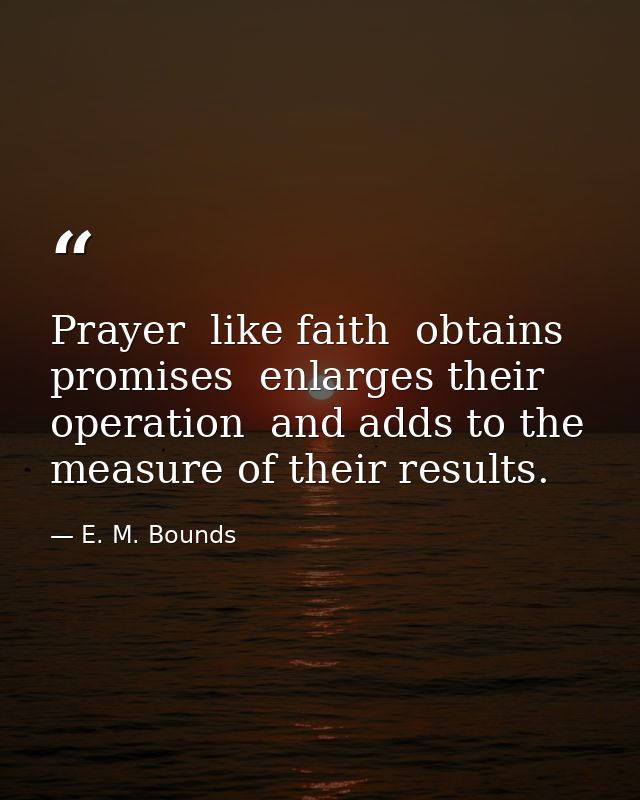 Prayer  like faith  obtains promises  enlarges their operation  and adds to the measure of their results. — E. M. Bounds