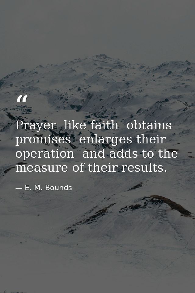 Prayer  like faith  obtains promises  enlarges their operation  and adds to the measure of their results. — E. M. Bounds