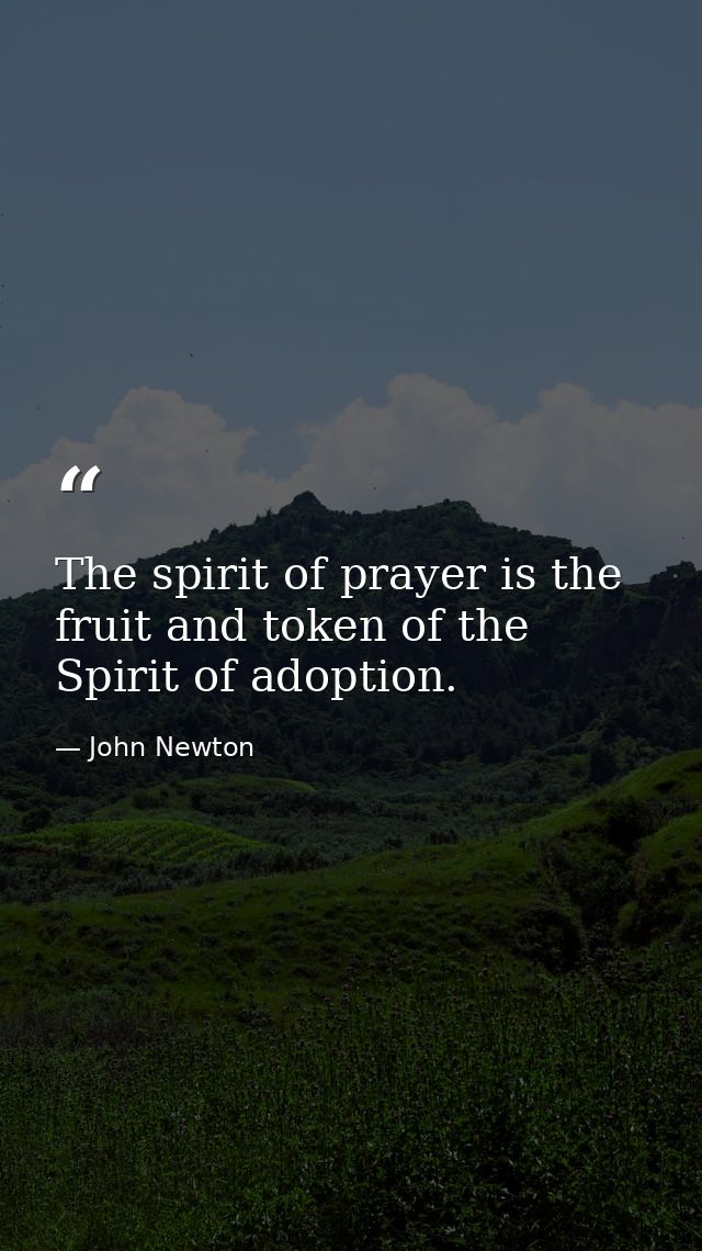 The spirit of prayer is the fruit and token of the Spirit of adoption. — John Newton
