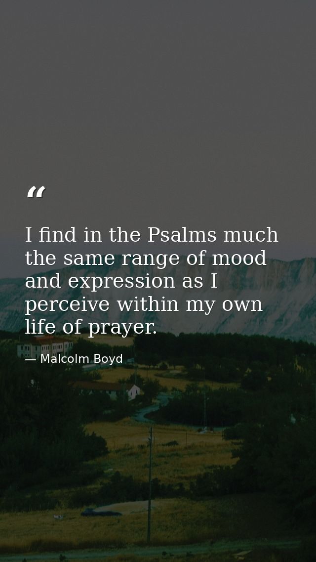 I find in the Psalms much the same range of mood and expression as I perceive within my own life of prayer. — Malcolm Boyd