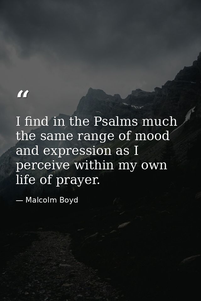 I find in the Psalms much the same range of mood and expression as I perceive within my own life of prayer. — Malcolm Boyd