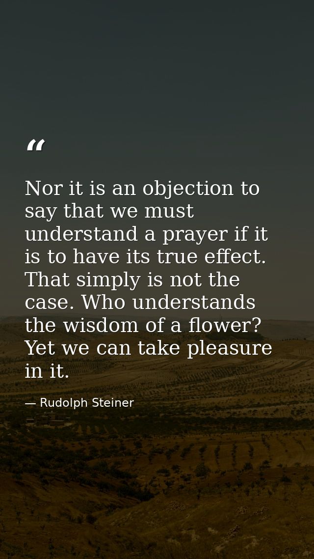 Nor it is an objection to say that we must understand a prayer if it is to have its true effect. That simply is not the  — Rudolph Steiner