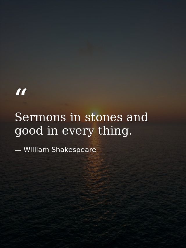 Sermons in stones and good in every thing. — William Shakespeare