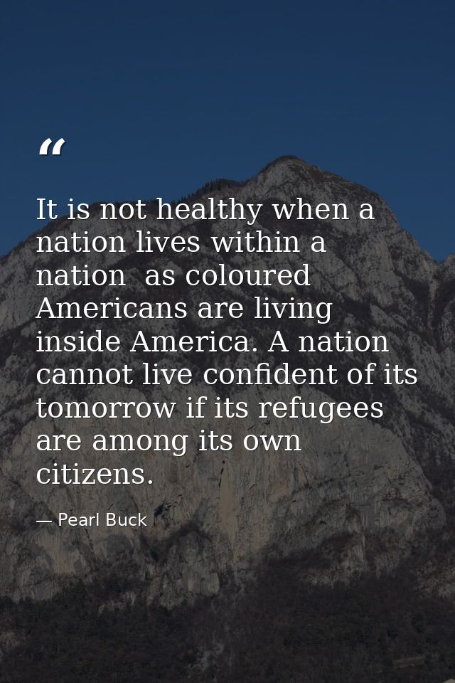 It is not healthy when a nation lives within a nation  as coloured Americans are living inside America. A nation cannot  — Pearl Buck