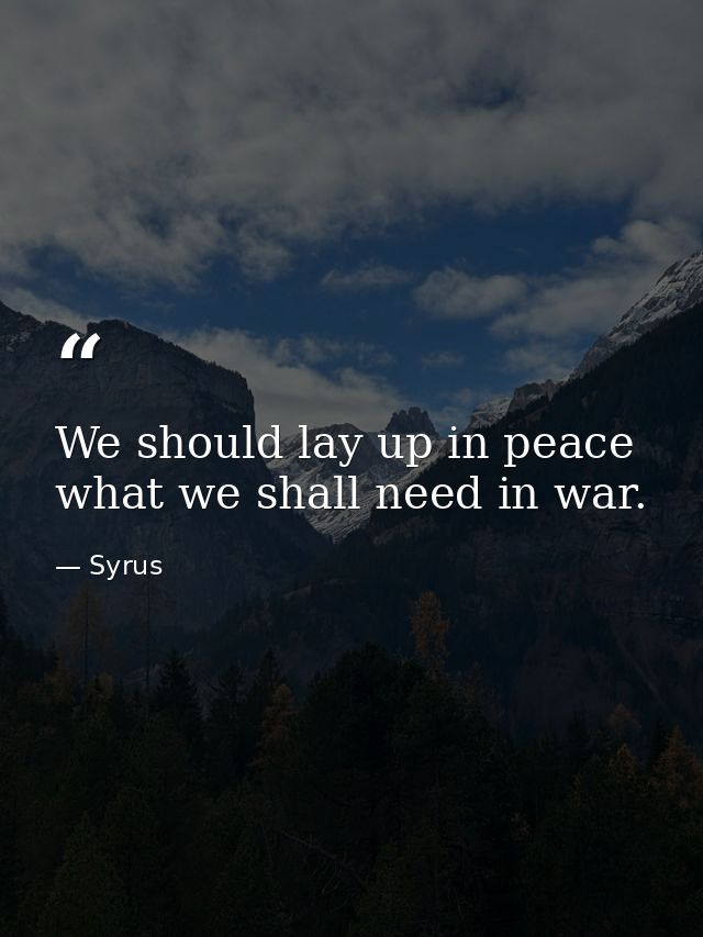 We should lay up in peace what we shall need in war. — Syrus