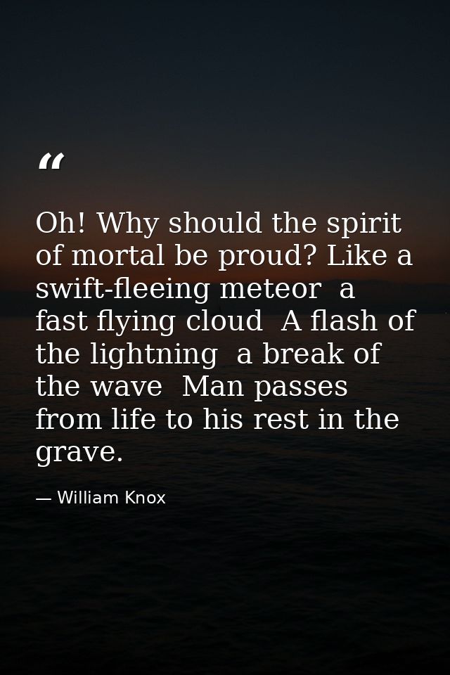 Oh! Why should the spirit of mortal be proud? Like a swift-fleeing meteor  a fast flying cloud  A flash of the lightning — William Knox