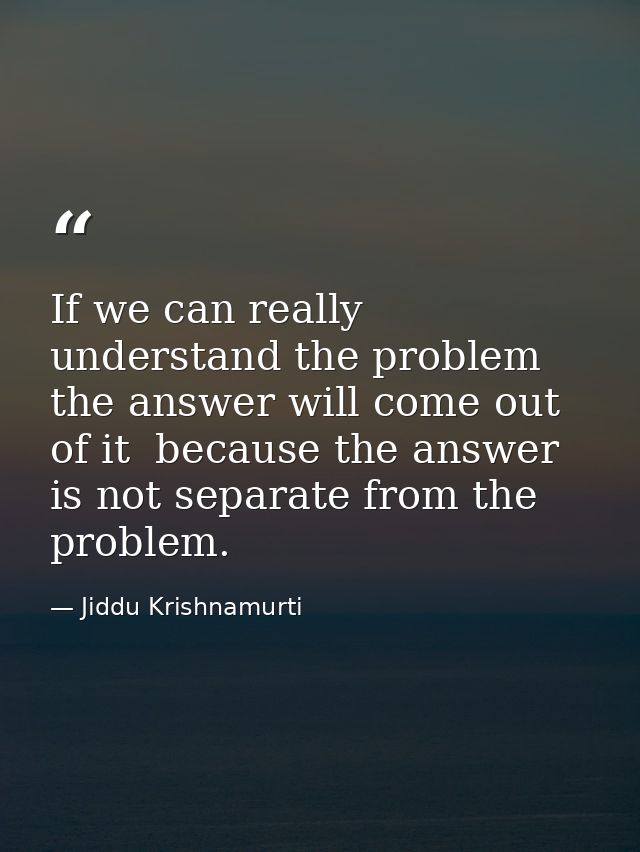 If we can really understand the problem  the answer will come out of it  because the answer is not separate from the pro — Jiddu Krishnamurti