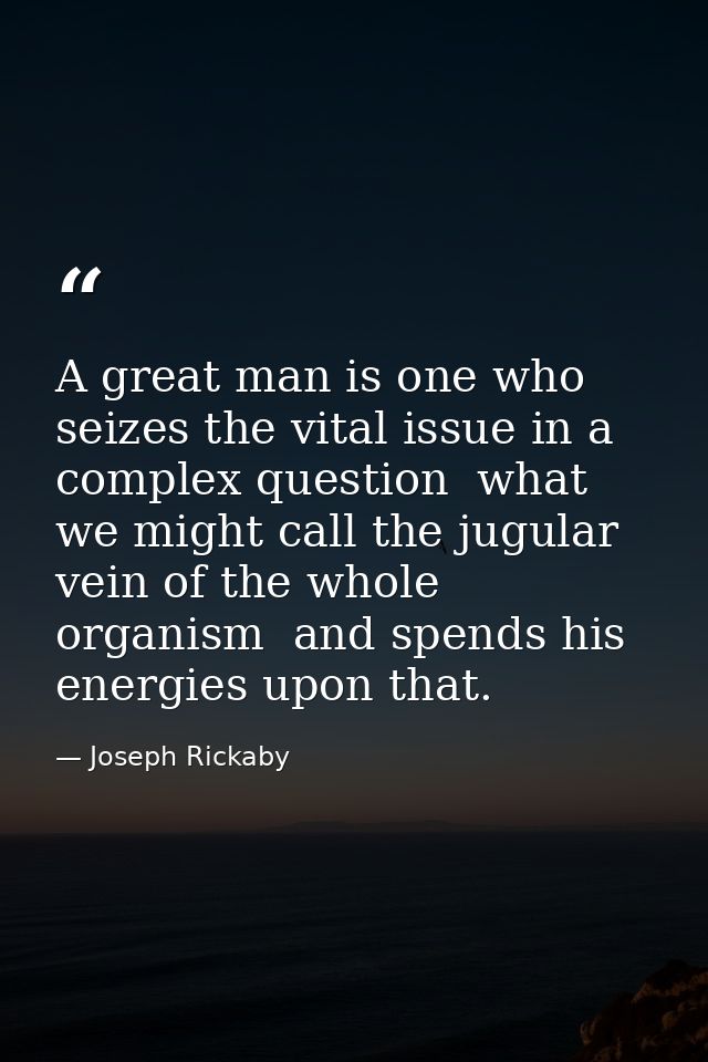 A great man is one who seizes the vital issue in a complex question  what we might call the jugular vein of the whole or — Joseph Rickaby