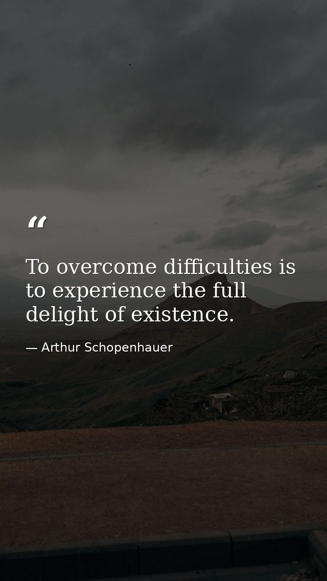 To overcome difficulties is to experience the full delight of existence. — Arthur Schopenhauer