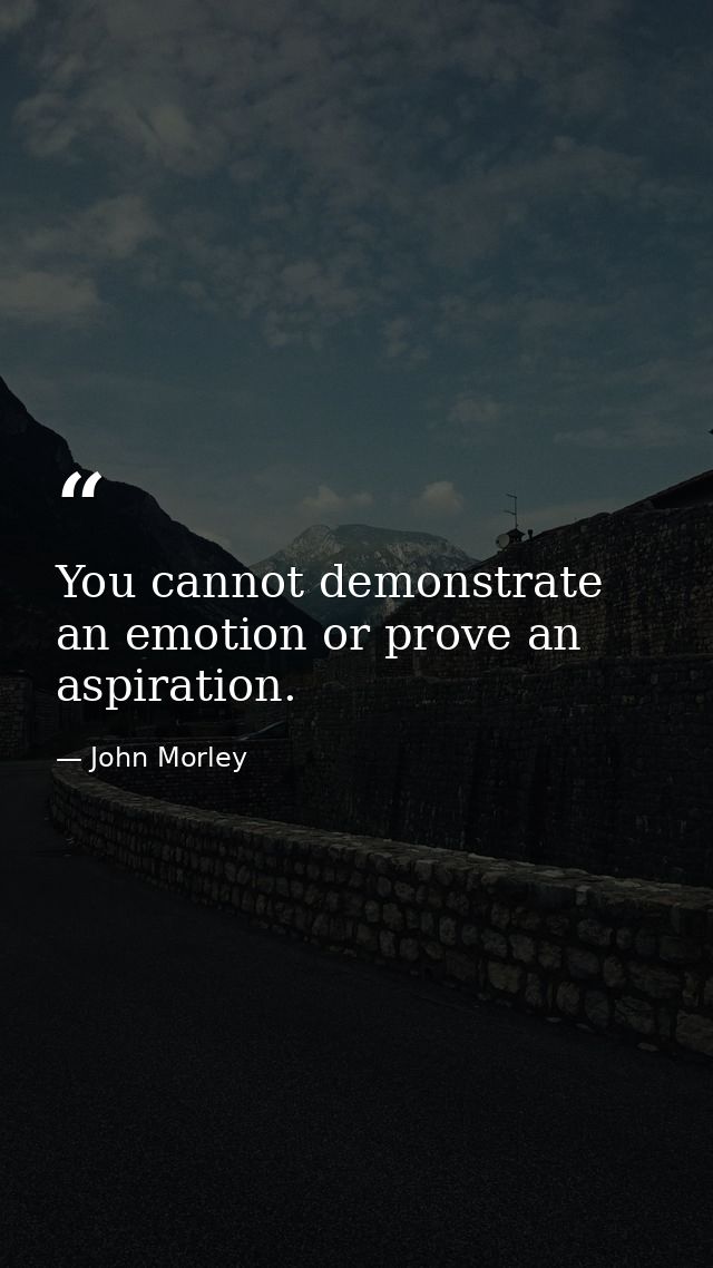You cannot demonstrate an emotion or prove an aspiration. — John Morley
