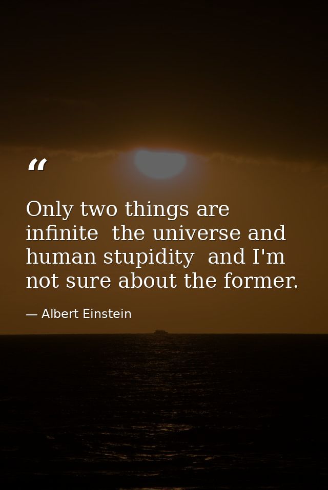 Only two things are infinite  the universe and human stupidity  and I'm not sure about the former. — Albert Einstein