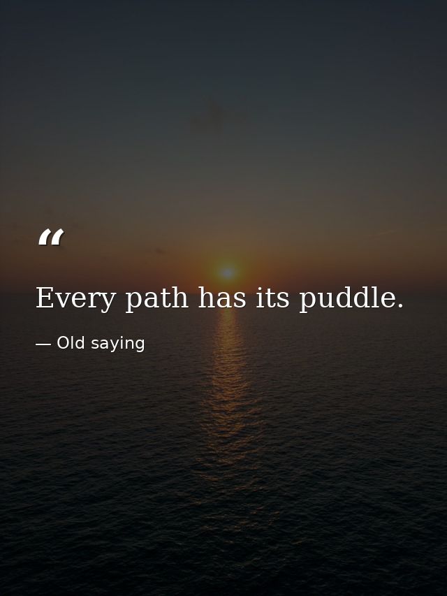 Every path has its puddle. — Old saying