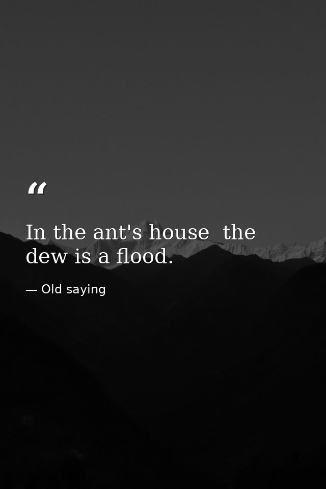In the ant's house  the dew is a flood. — Old saying