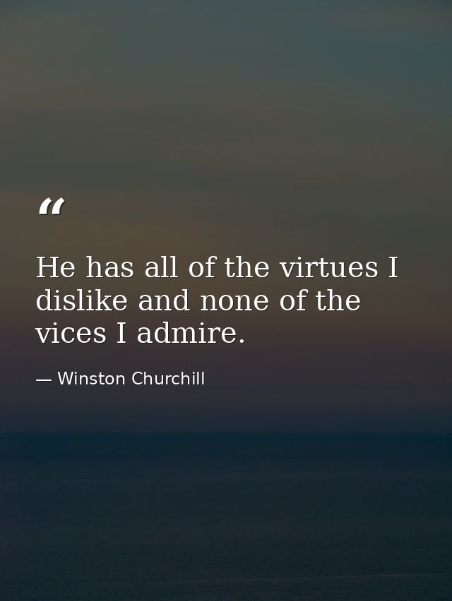 He has all of the virtues I dislike and none of the vices I admire. — Winston Churchill