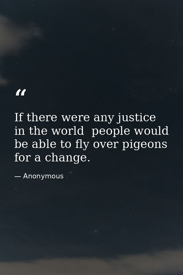 If there were any justice in the world  people would be able to fly over pigeons for a change. — Anonymous