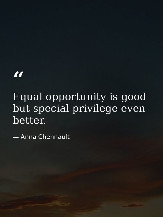 Equal opportunity is good  but special privilege even better. — Anna Chennault