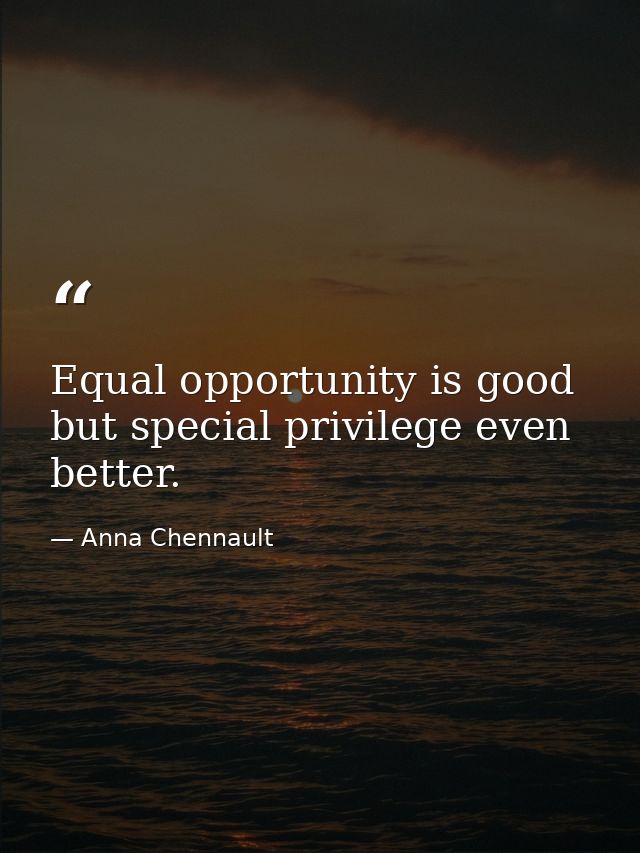 Equal opportunity is good  but special privilege even better. — Anna Chennault