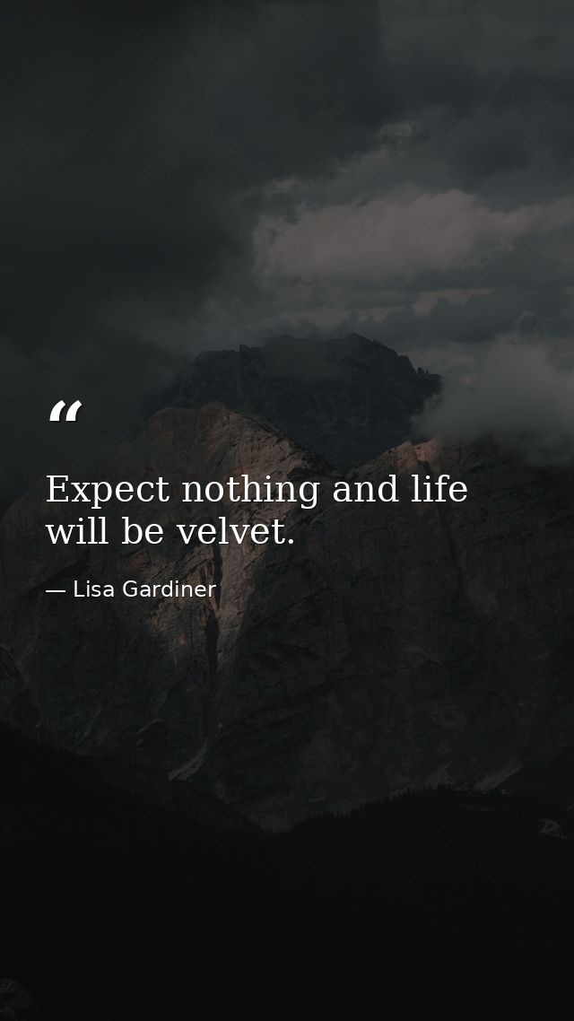 Expect nothing and life will be velvet. — Lisa Gardiner