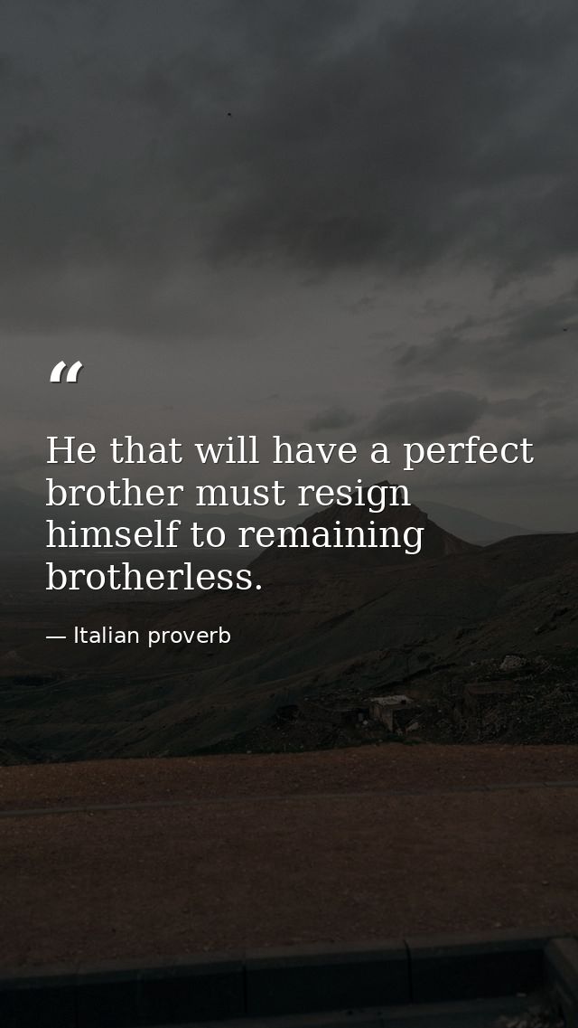 He that will have a perfect brother must resign himself to remaining brotherless. — Italian proverb