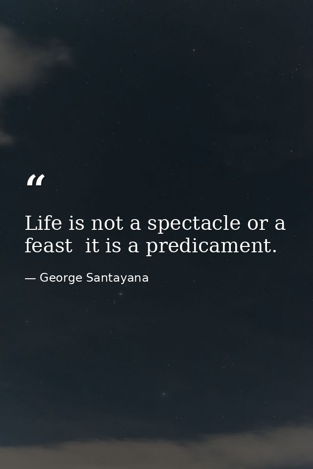 Life is not a spectacle or a feast  it is a predicament. — George Santayana