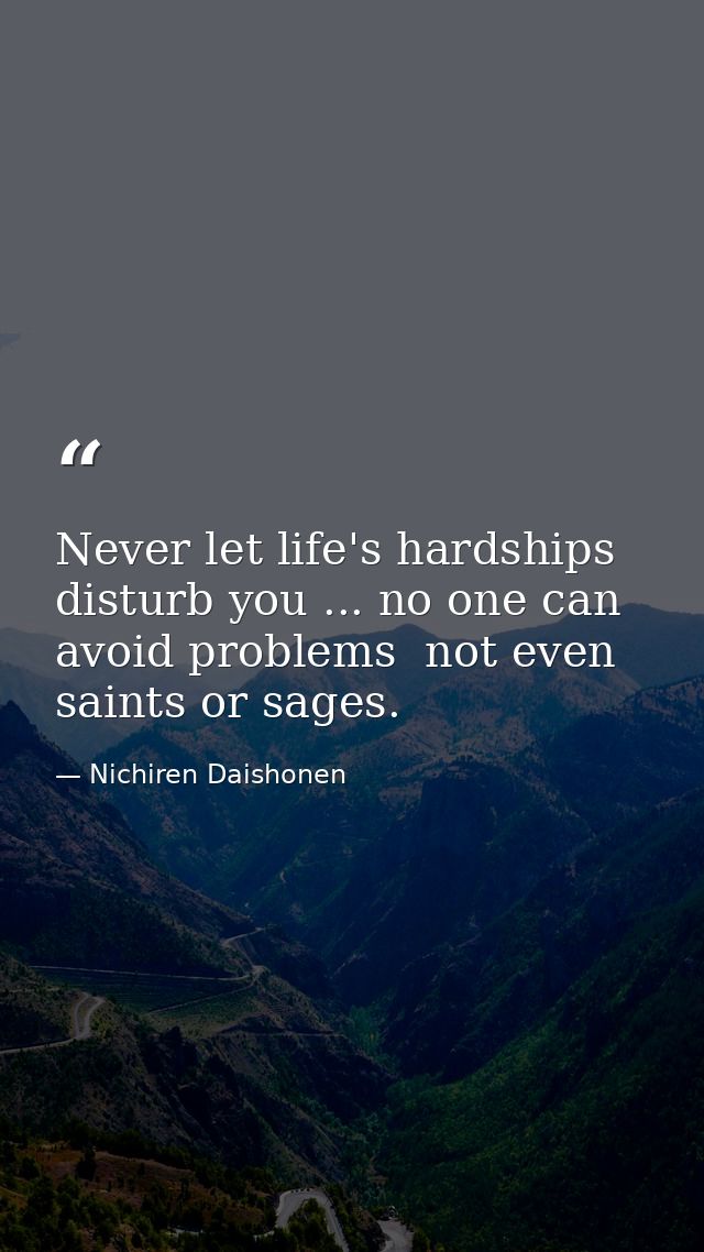 Never let life's hardships disturb you ... no one can avoid problems  not even saints or sages. — Nichiren Daishonen