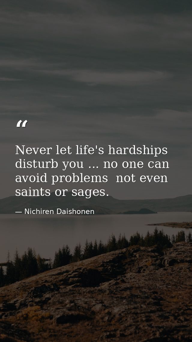 Never let life's hardships disturb you ... no one can avoid problems  not even saints or sages. — Nichiren Daishonen