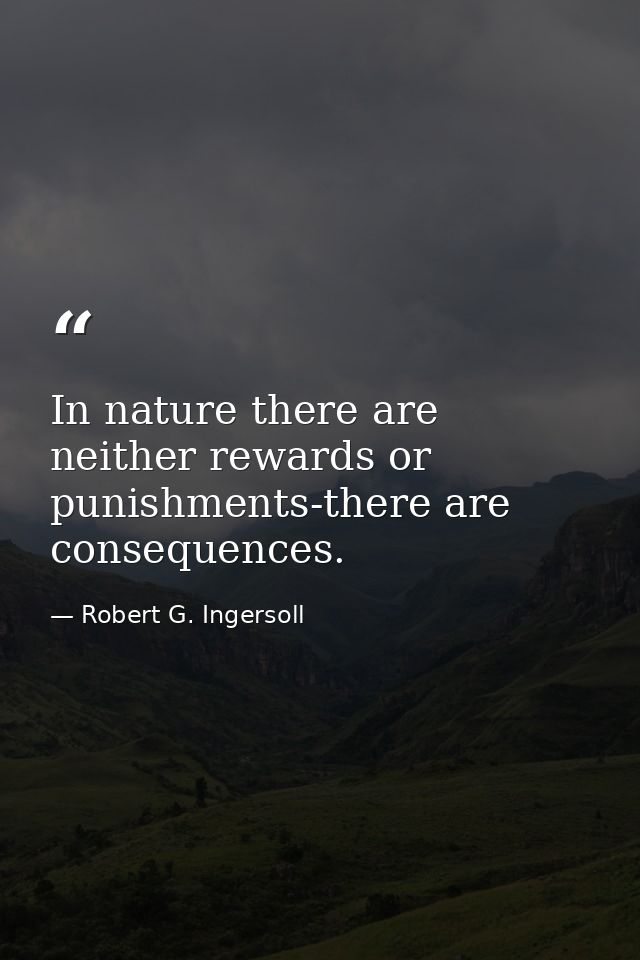In nature there are neither rewards or punishments-there are consequences. — Robert G. Ingersoll