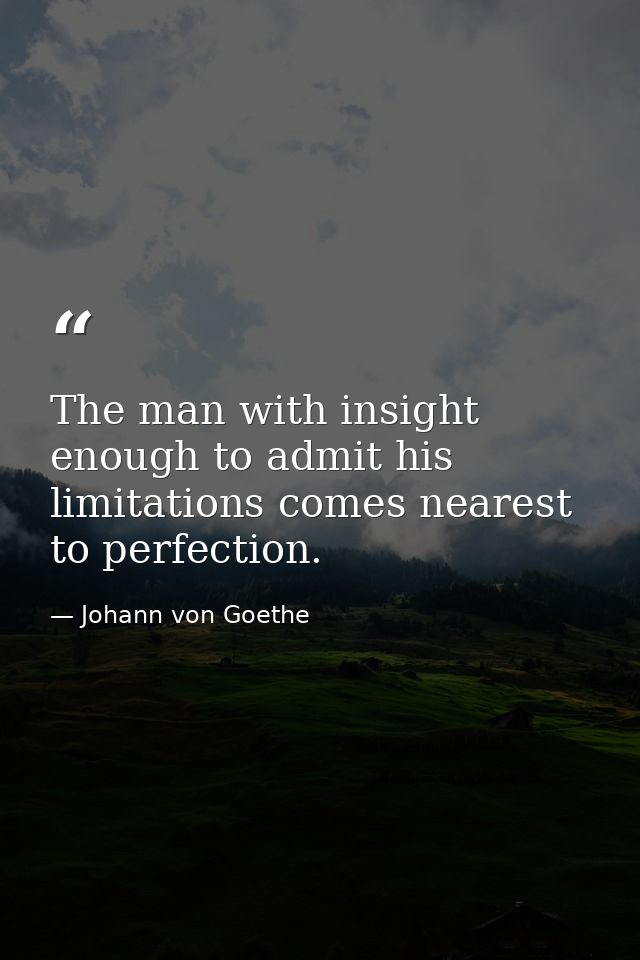 The man with insight enough to admit his limitations comes nearest to perfection. — Johann von Goethe
