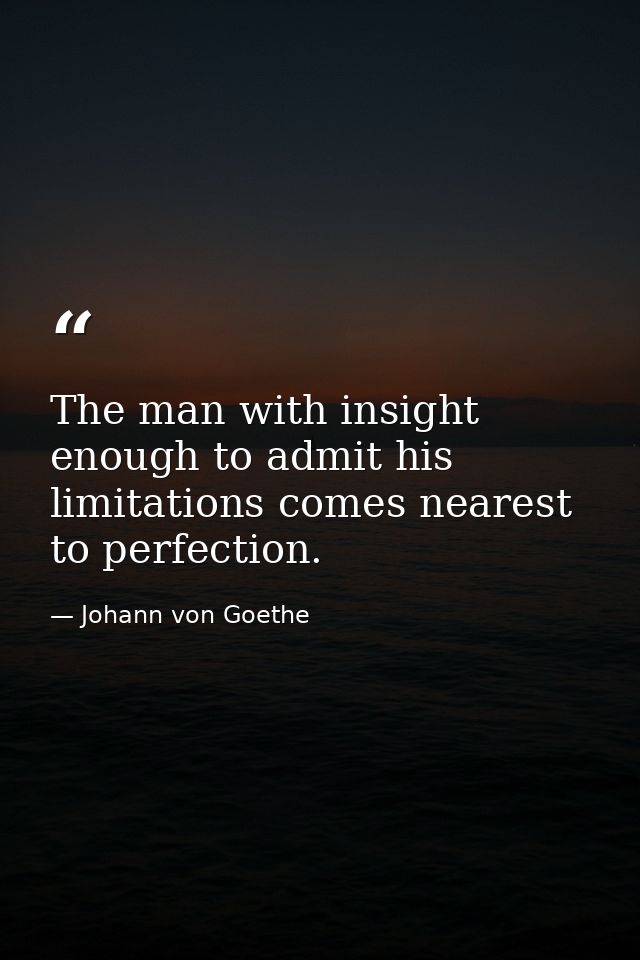 The man with insight enough to admit his limitations comes nearest to perfection. — Johann von Goethe