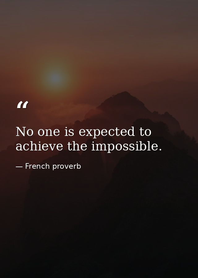 No one is expected to achieve the impossible. — French proverb