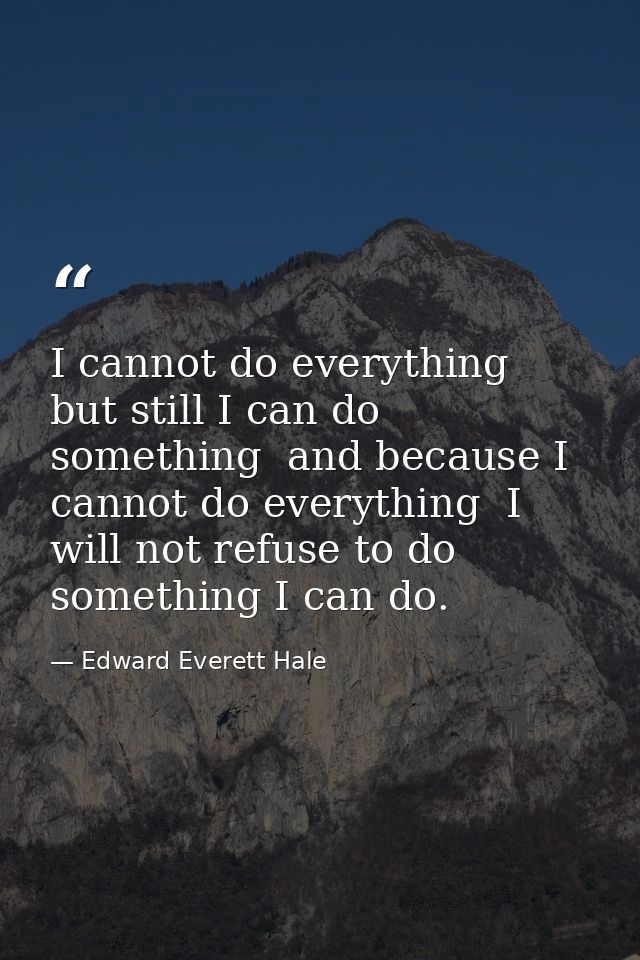 I cannot do everything  but still I can do something  and because I cannot do everything  I will not refuse to do someth — Edward Everett Hale