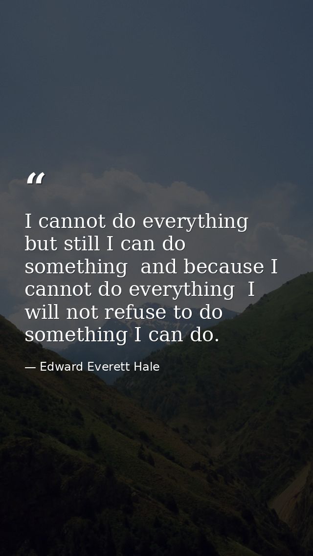 I cannot do everything  but still I can do something  and because I cannot do everything  I will not refuse to do someth — Edward Everett Hale
