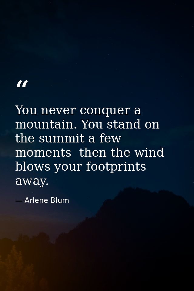 You never conquer a mountain. You stand on the summit a few moments  then the wind blows your footprints away. — Arlene Blum