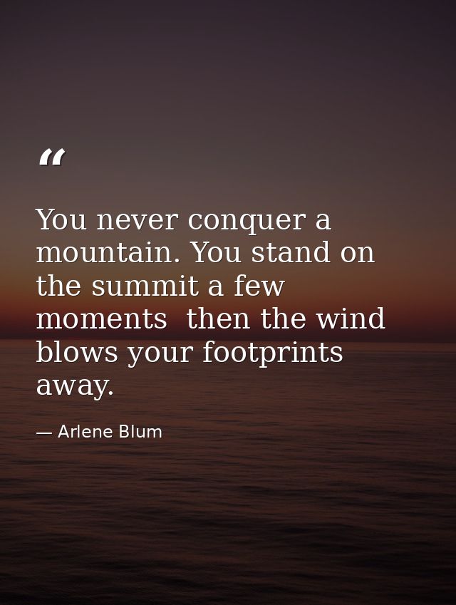 You never conquer a mountain. You stand on the summit a few moments  then the wind blows your footprints away. — Arlene Blum