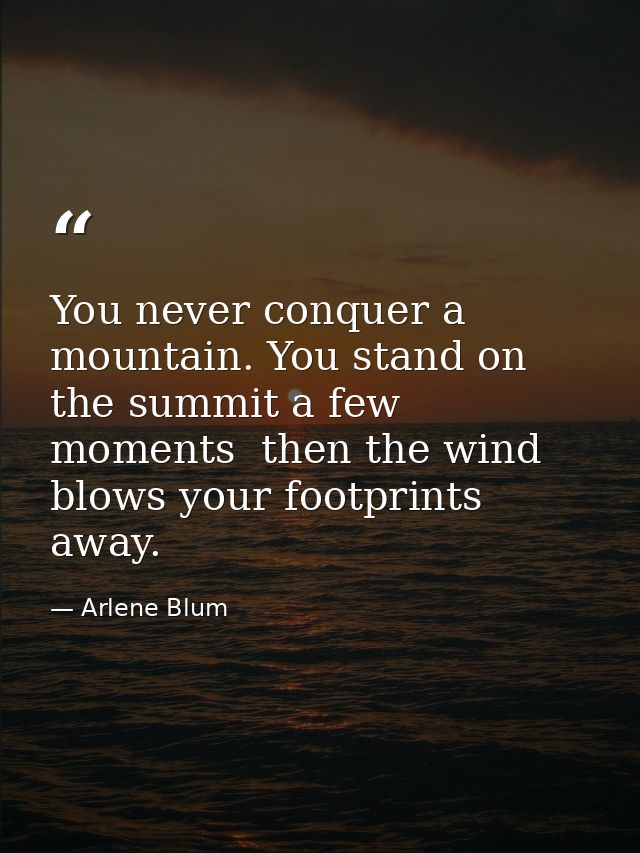You never conquer a mountain. You stand on the summit a few moments  then the wind blows your footprints away. — Arlene Blum