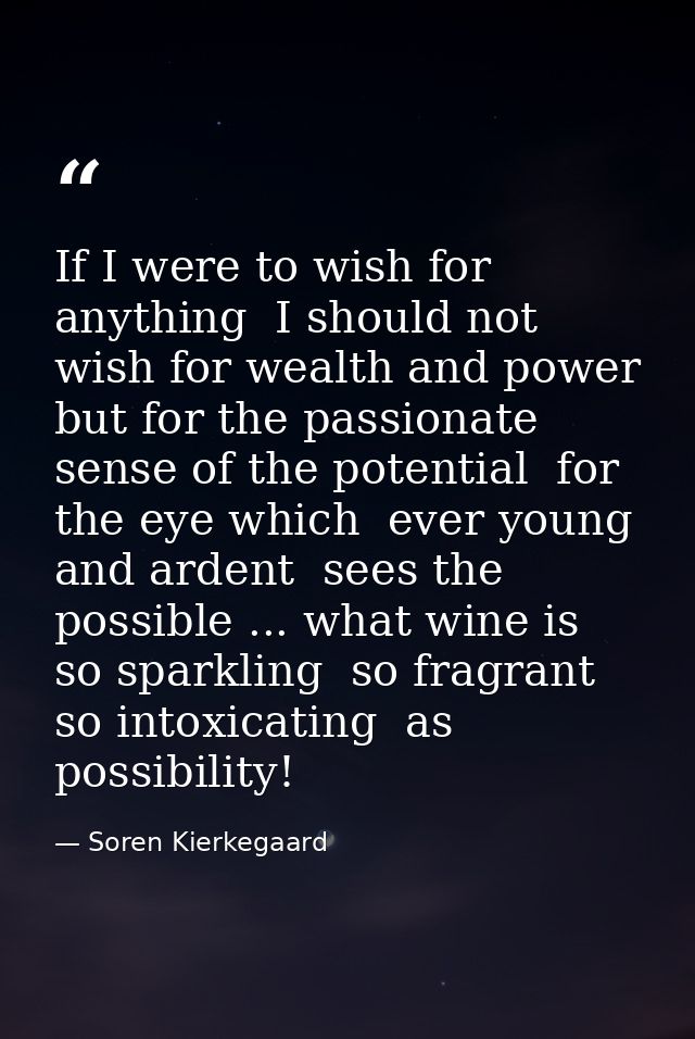 If I were to wish for anything  I should not wish for wealth and power  but for the passionate sense of the potential  f — Soren Kierkegaard